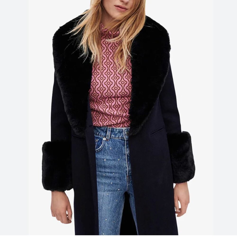 Maje Galaxyra Faux Fur Fuzzy Trim Coat sz 6